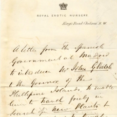 Letter of introduction from the Royal Exotic Nursery for John Veitch to travel in Spain to collect plants