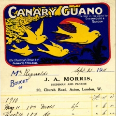 Receipt for Canary guano (used as fertiliser) supplied to Gunnersbury in 1911