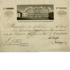 Receipt for contributions to Jews Hospital Mile End 1820 by Nathan Rothschild