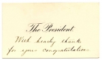Presidential Thank you card sent to Nathaniel 1st Lord Rothschild from President Theodore Roosevelt in 1904
