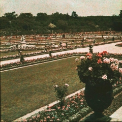 Formal garden at the Chateau de Boulogne. An autochome by Lionel de Rothschild c.1910