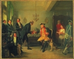 The Elector of Hesse entrusted his treasure to Mayer Amschel Rothschild. Mayer Amschel is depicted here returning the treasure chests to the Elector.