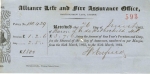 An Alliance Life and Fire Assurance receipt dated 26 March 1863 for Lionel de Rothschild MP (1808-1879)