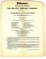 Prospectus for the Alliance British and Foreign Life and Fire Assurance Company established in 1824. Lionel de Rothschild (1808-1879) is listed as one of the Directors.
