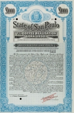 Bond for the State of San Paolo 'coffee loan' of 1930