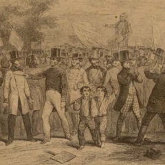 Newspaper cutting of an engraving from a French newspaper entitled 'Election de M. de Rothschild á Londres.