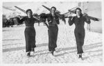 Liliane de Rothschild with Hélène Fould Springer and Aline de Gunzbourg skiing