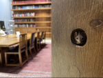Detail of mouse carved by Robert Thompson in Reading Room door